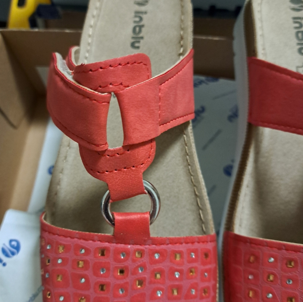 COMFORT FOOTBED embellished SUEDE SANDALS brand new SLIP-ON inblu Red/Coral - Picture 5 of 8